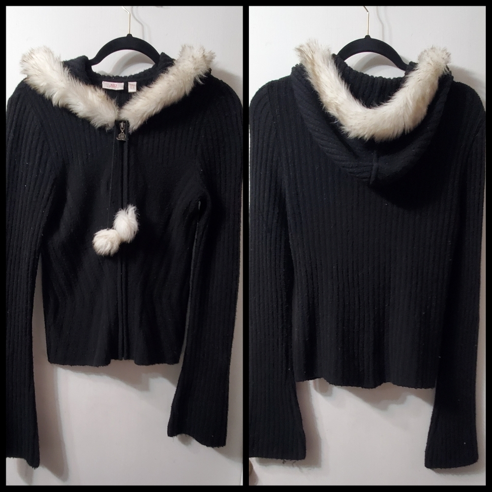 J-Lo Furr trim hooded zip sweater